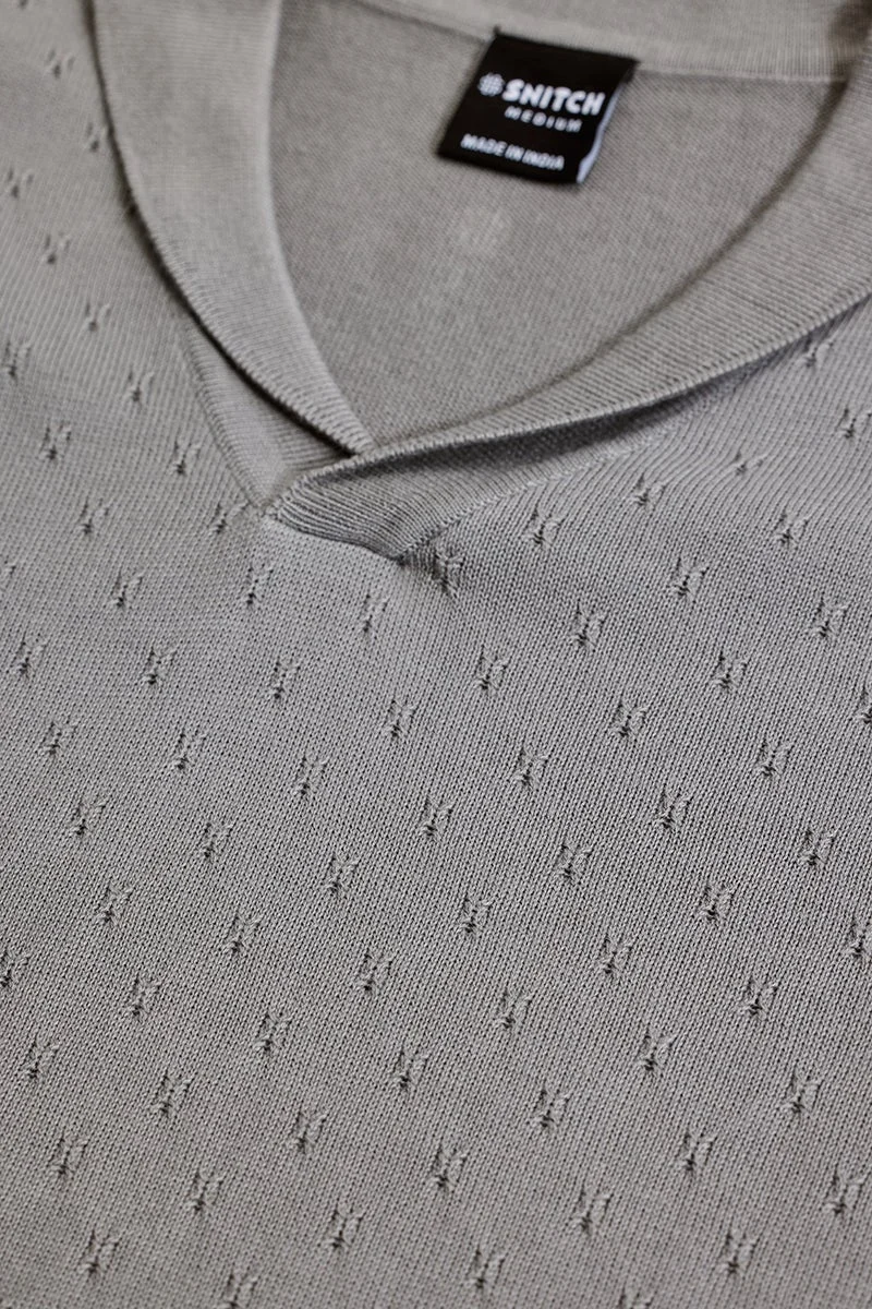 SNITCH Light Grey Self-Design T-Shirt